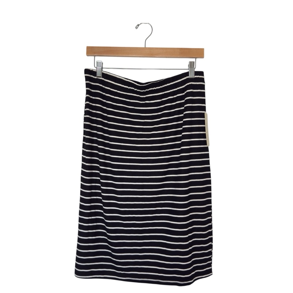 Doe &‎ Rae Large Black Ivory Stripe Nautical Midi Preppy Knit Skirt Minimalist